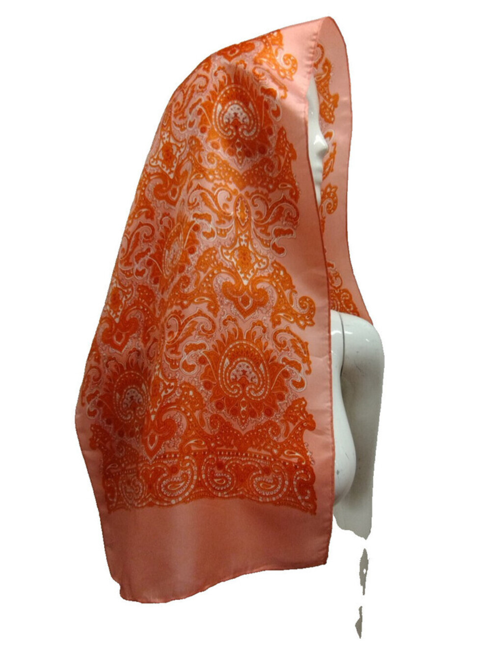 Vintage 60s 70s Boho Orange Paisley Silk Scarf Oblong Wide Hippie Bohemian Style